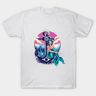 Mermaid leaning against the anchor T-Shirt